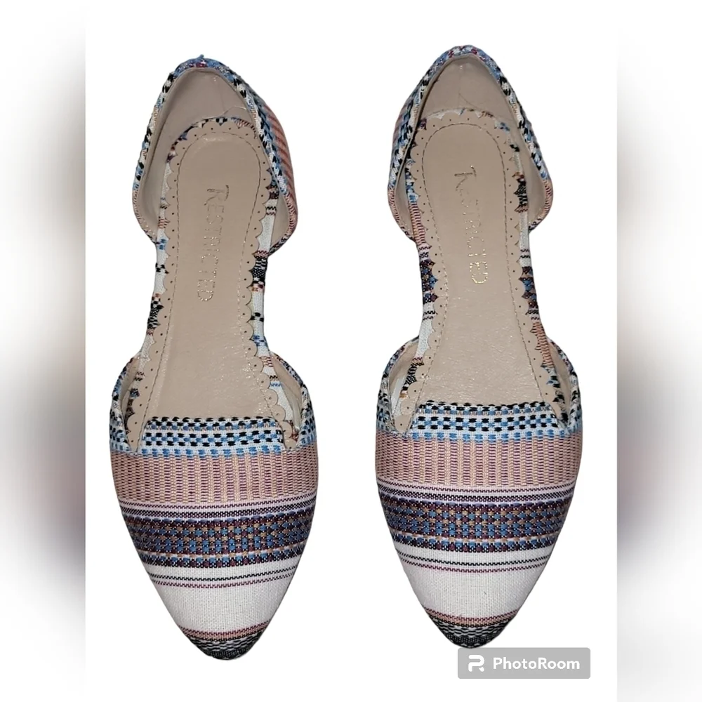 RESTRICTED Multicolor Embroidered D'Orsay Pointed Toe Flats Boho Aztec Size 6